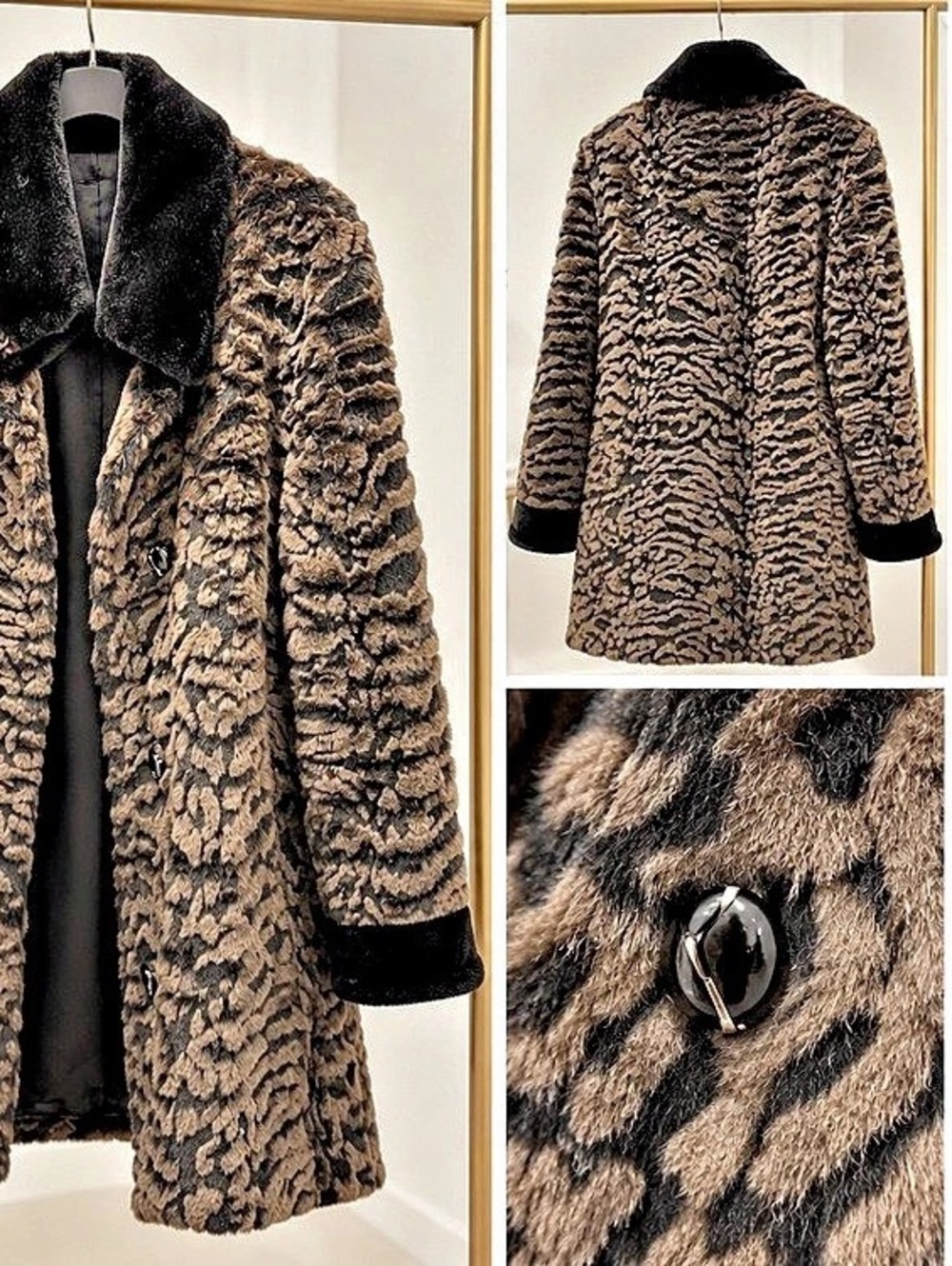 Animal Print Teddy Coat in Brown & Black Like New